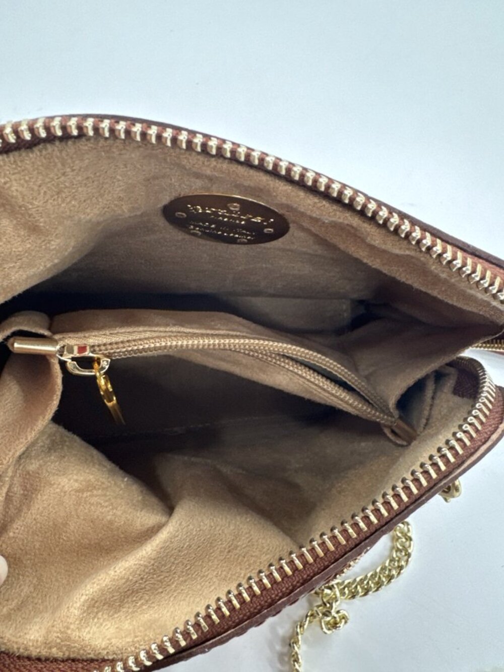 Pratesi Firenze Brown Croc Embossed Italian Leather Crossbody Bag Gold Chain NEW - Picture 5 of 15